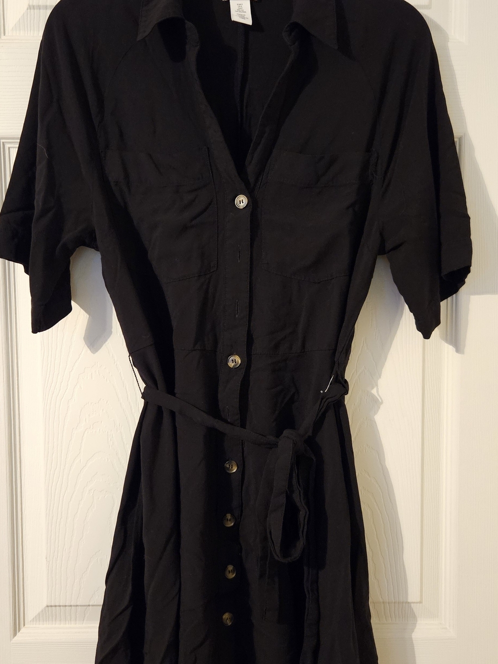 H&M Black Button-Front Mini Shirt Dress with Tie